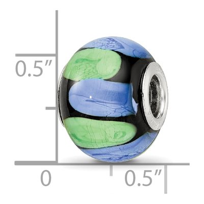 Sterling Silver Blue Green Dot Glass Bead – view 5