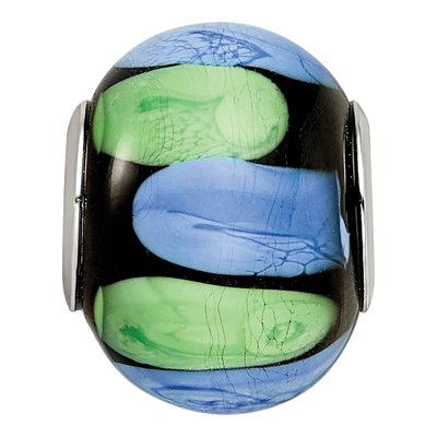 Sterling Silver Blue Green Dot Glass Bead – view 6