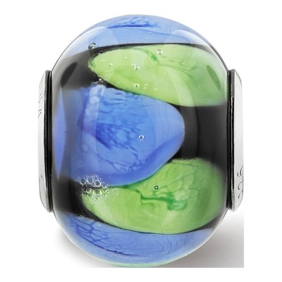 Sterling Silver Blue Green Dot Glass Bead – view 7