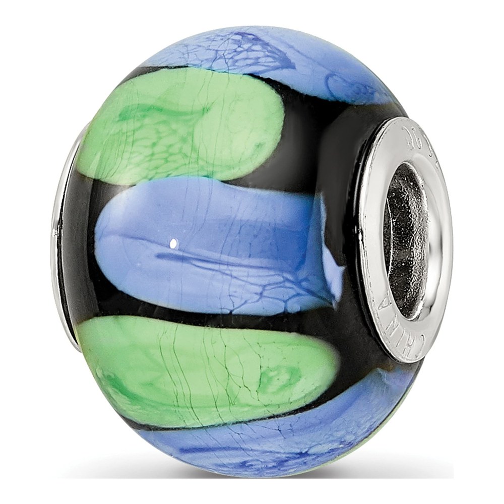 Sterling Silver Blue Green Dot Glass Bead