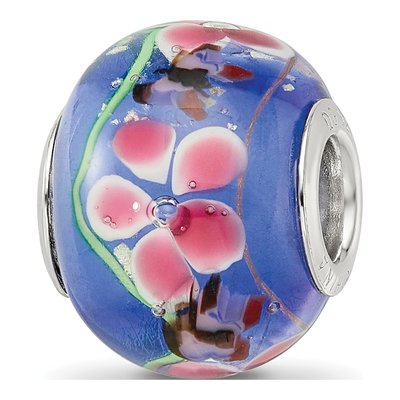 Sterling Silver Butterfly Floral Glass Bead