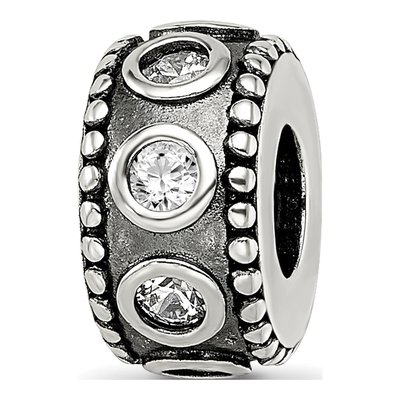 Sterling Silver CZ Antiqued Bead