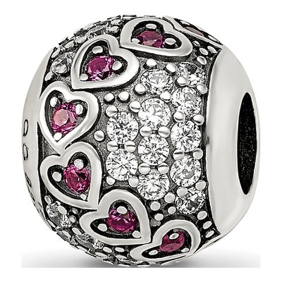 Sterling Silver CZ Antiqued Corundum Heart Bead