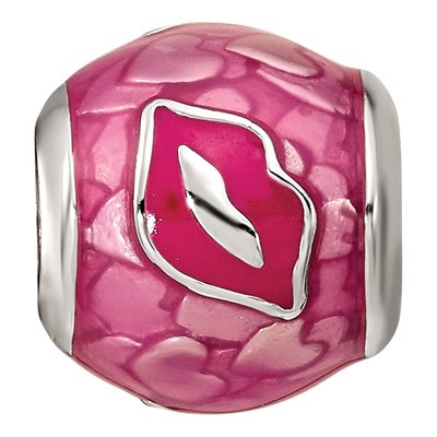 Sterling Silver Pink Enamel Smooches Lips Bead – view 6