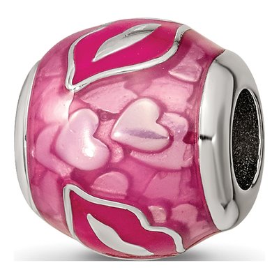 Sterling Silver Pink Enamel Smooches Lips Bead – view 7