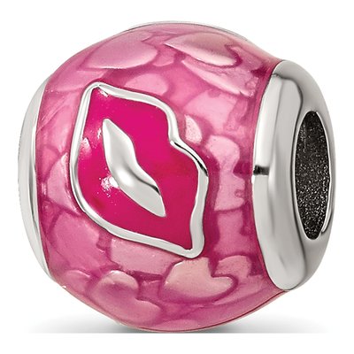 Sterling Silver Pink Enamel Smooches Lips Bead