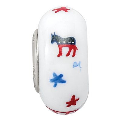 Sterling Silver Ster Hand Painted Patriotic Democrat Fenton Bead – view 4