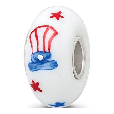 Sterling Silver Ster Hand Painted Patriotic Democrat Fenton Bead – view 6