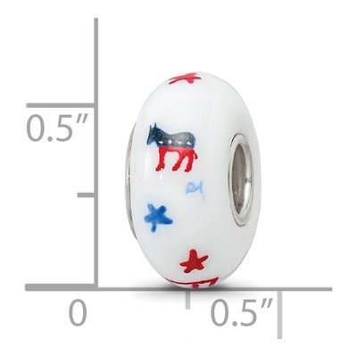 Sterling Silver Ster Hand Painted Patriotic Democrat Fenton Bead – view 8