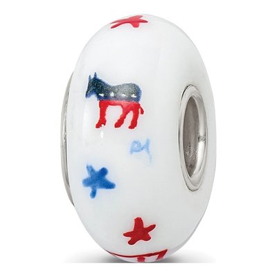 Sterling Silver Ster Hand Painted Patriotic Democrat Fenton Bead