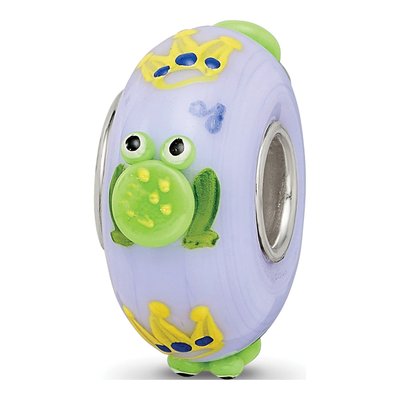 Sterling Silver Hand-Painted Froggie Fenton Glass Bead