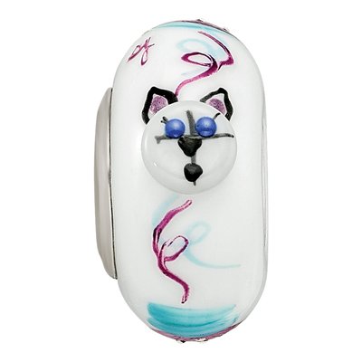 Sterling Silver Ster Hand Painted Mittens Fenton Glass Bead – view 5