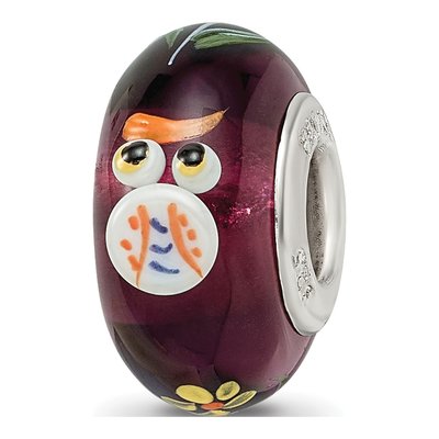 Sterling Silver Fenton Glass Owl Bead