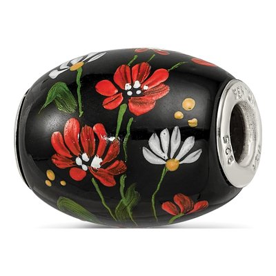 Sterling Silver Fenton Glass Ebony Bouquet Bead
