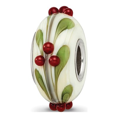 Sterling Silver Holly-Days Fenton Glass Bead