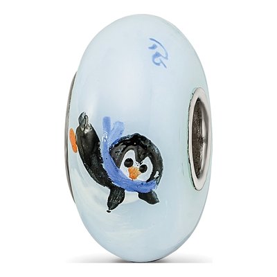 Sterling Silver Penguin Fenton Glass Bead