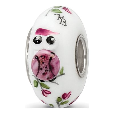 Sterling Silver Hand-Painted Fenton Glass Owl Bead