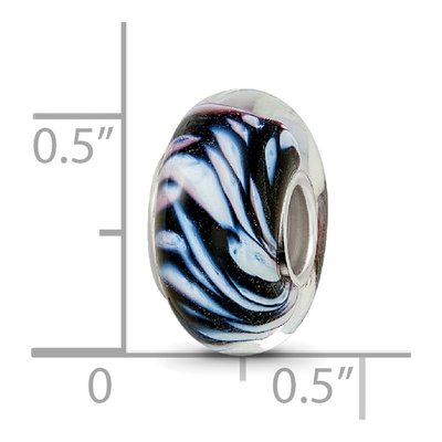Sterling Silver Ster Hand Painted Swirling Snow Fenton Bead – view 6