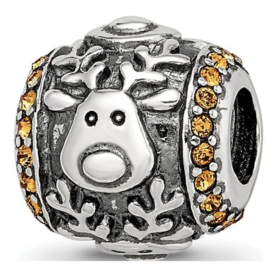 Sterling Silver CZ Reindeer Bead