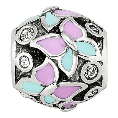 Sterling Silver CZ Enamel Butterfly Bead – view 4