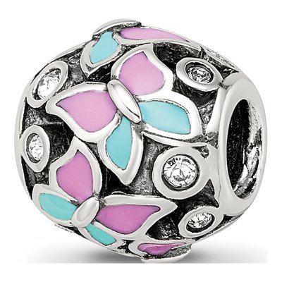 Sterling Silver CZ Enamel Butterfly Bead