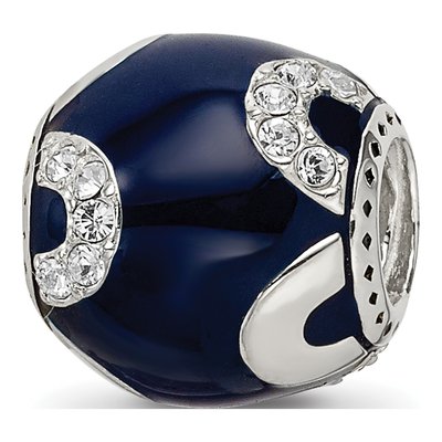 Sterling Silver Crystal Navy Enamel Bead