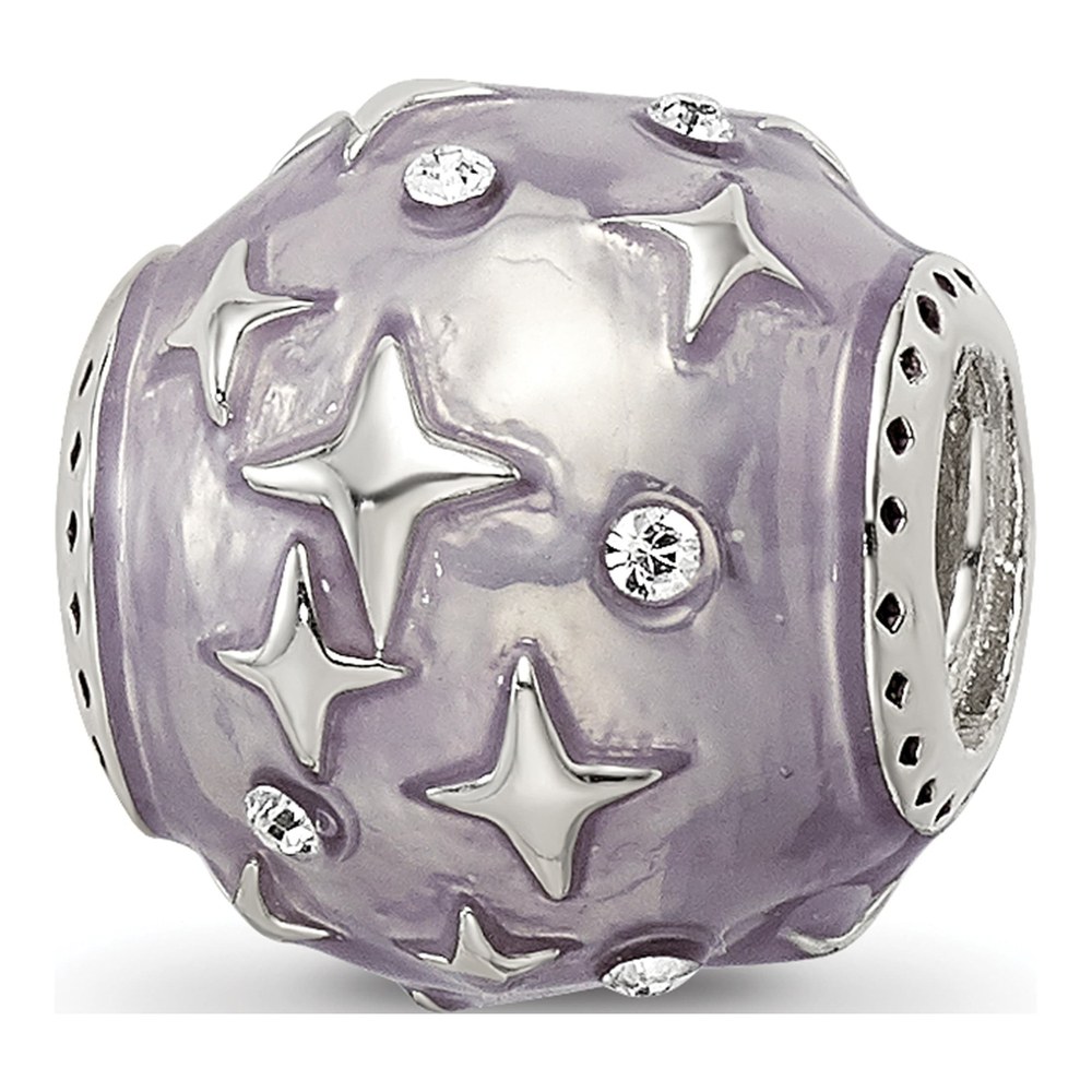 Sterling Silver CZ Lavender Enamel Star Bead