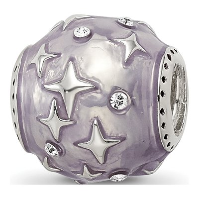 Sterling Silver CZ Lavender Enamel Star Bead