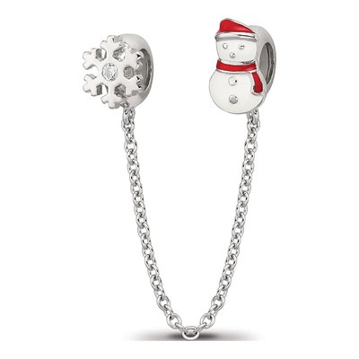 Sterling Silver CZ Snowman Snowflake Bead