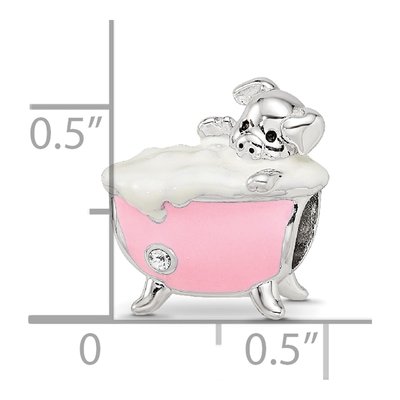 Sterling Silver CZ Pig Bathtub Bead – view 4