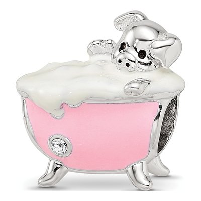 Sterling Silver CZ Pig Bathtub Bead