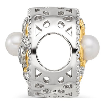 Sterling Silver Simulated Pearl & CZ Tree Bead – view 3