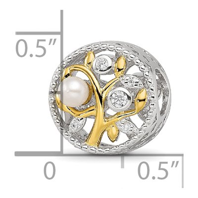 Sterling Silver Simulated Pearl & CZ Tree Bead – view 4