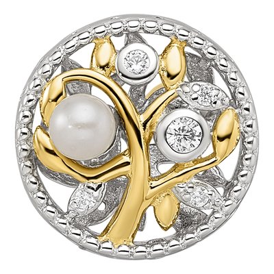 Sterling Silver Simulated Pearl & CZ Tree Bead – view 5