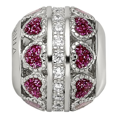 Sterling Silver CZ Enamel Hearts Bead – view 5