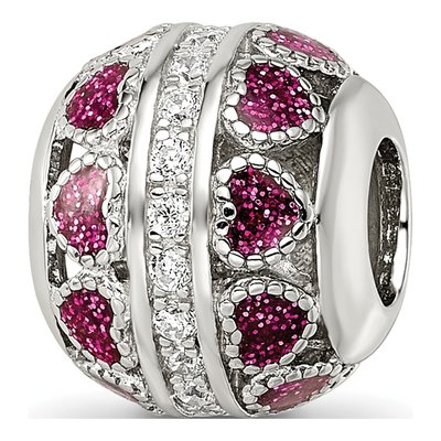 Sterling Silver CZ Enamel Hearts Bead