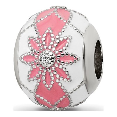 Sterling Silver CZ Enamel Flower Bead