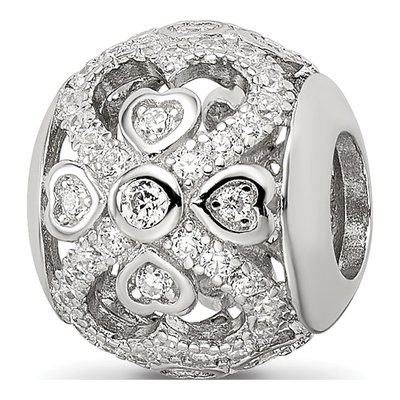 Sterling Silver CZ Hearts Bead