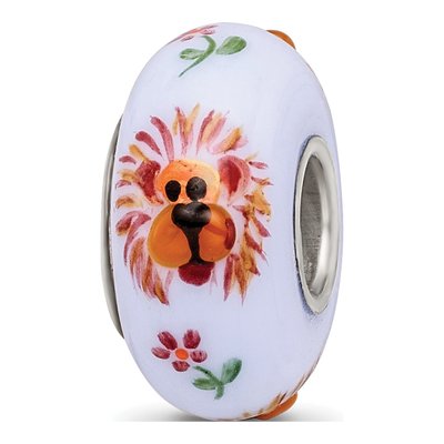Sterling Silver Lion Purple Glass Bead