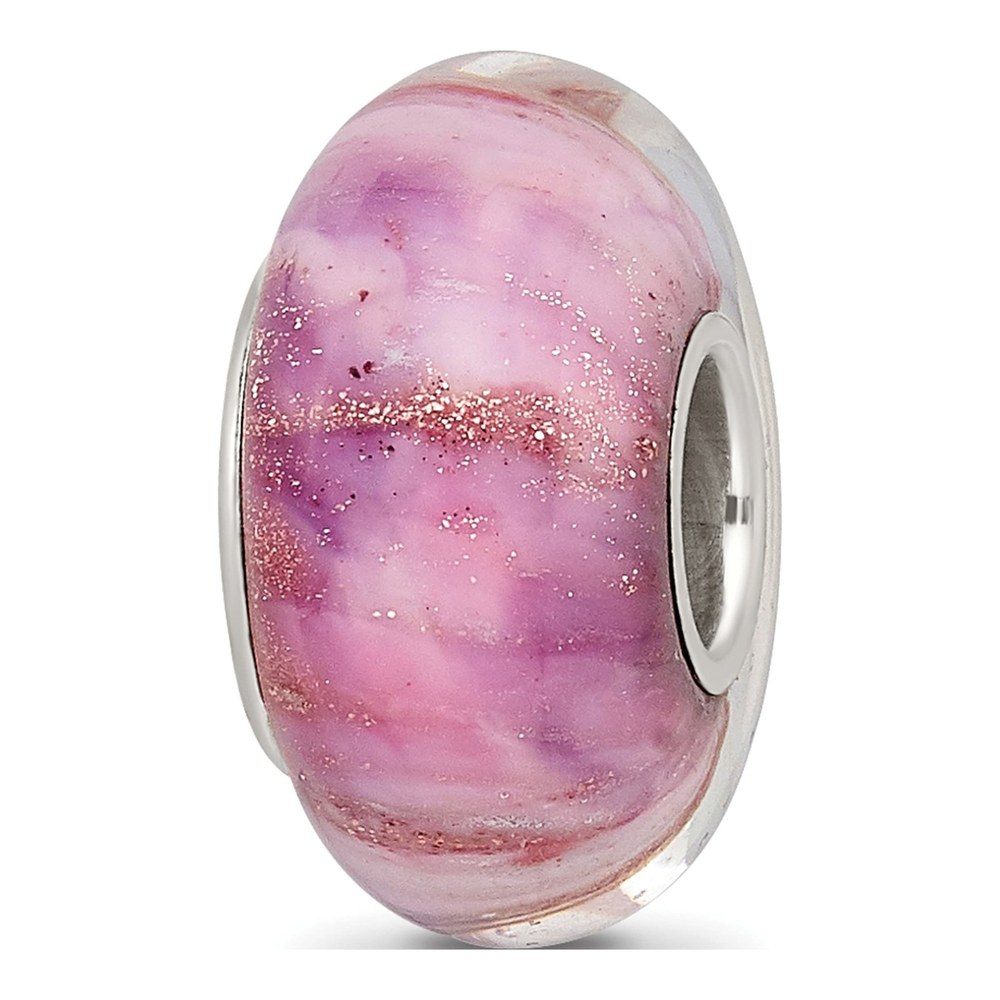 Sterling Silver Clear Pink Sparkle Glass Bead