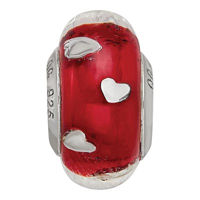 Sterling Silver Red Hearts Glass Bead – view 4