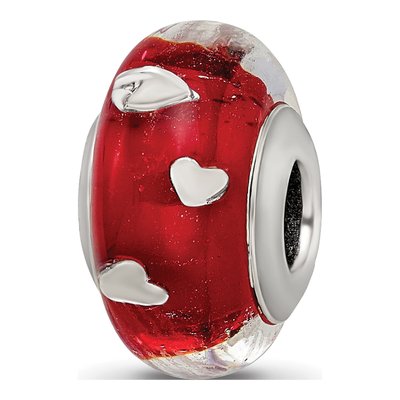 Sterling Silver Red Hearts Glass Bead
