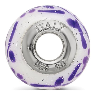 Sterling Silver Purple Glitter Glass Flower Bead – view 3
