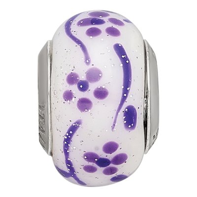 Sterling Silver Purple Glitter Glass Flower Bead – view 4