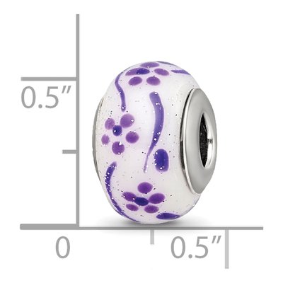 Sterling Silver Purple Glitter Glass Flower Bead – view 5