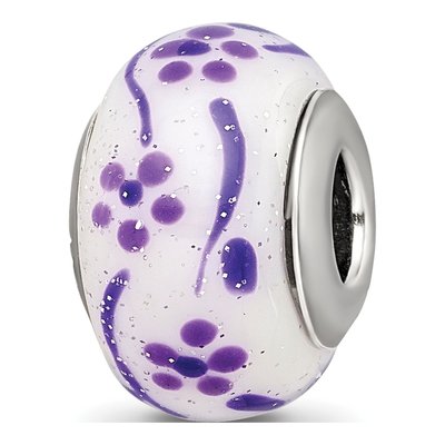 Sterling Silver Purple Glitter Glass Flower Bead