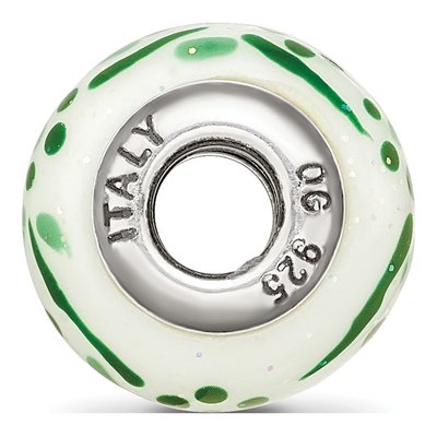 Sterling Silver Green Glitter Flower Glass Bead – view 3