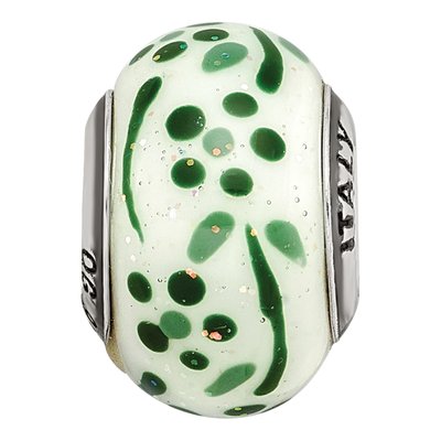 Sterling Silver Green Glitter Flower Glass Bead – view 4