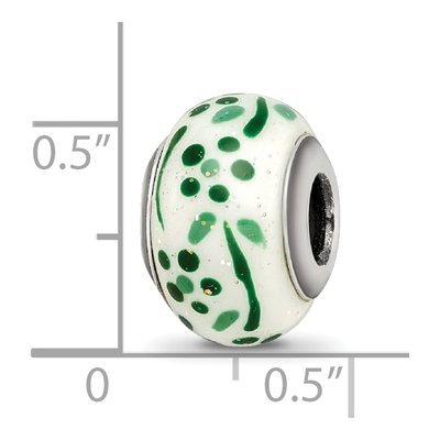 Sterling Silver Green Glitter Flower Glass Bead – view 5