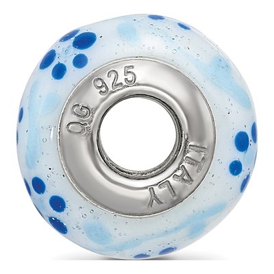 Sterling Silver Blue Glitter Flower Glass Bead – view 3